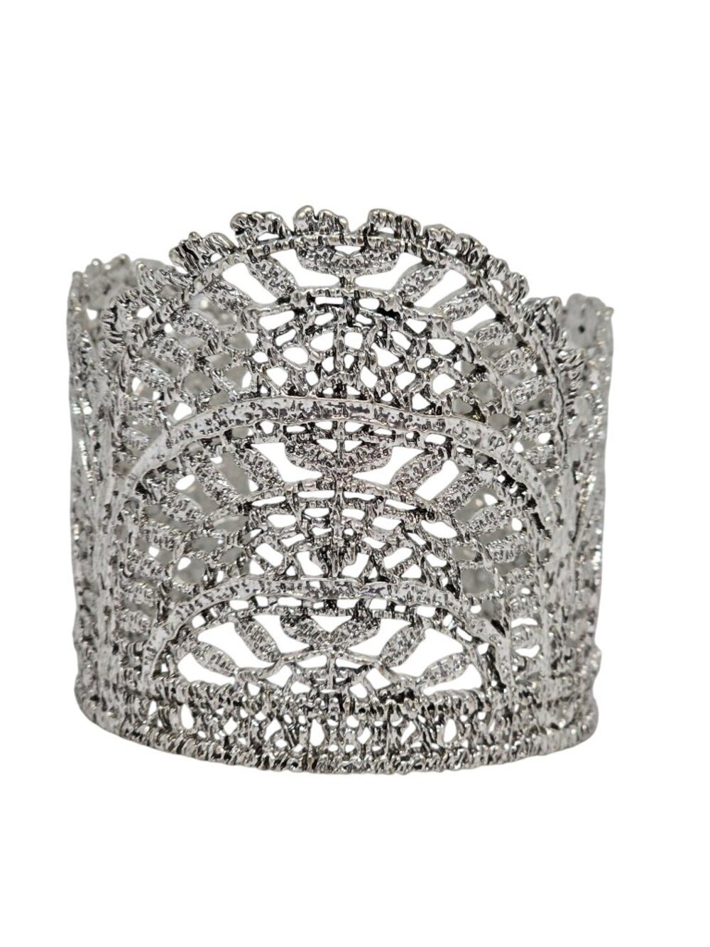 Stella & Dot Silver Tone Filigree Wide Cuff Bracelet Boho Statement Lace
